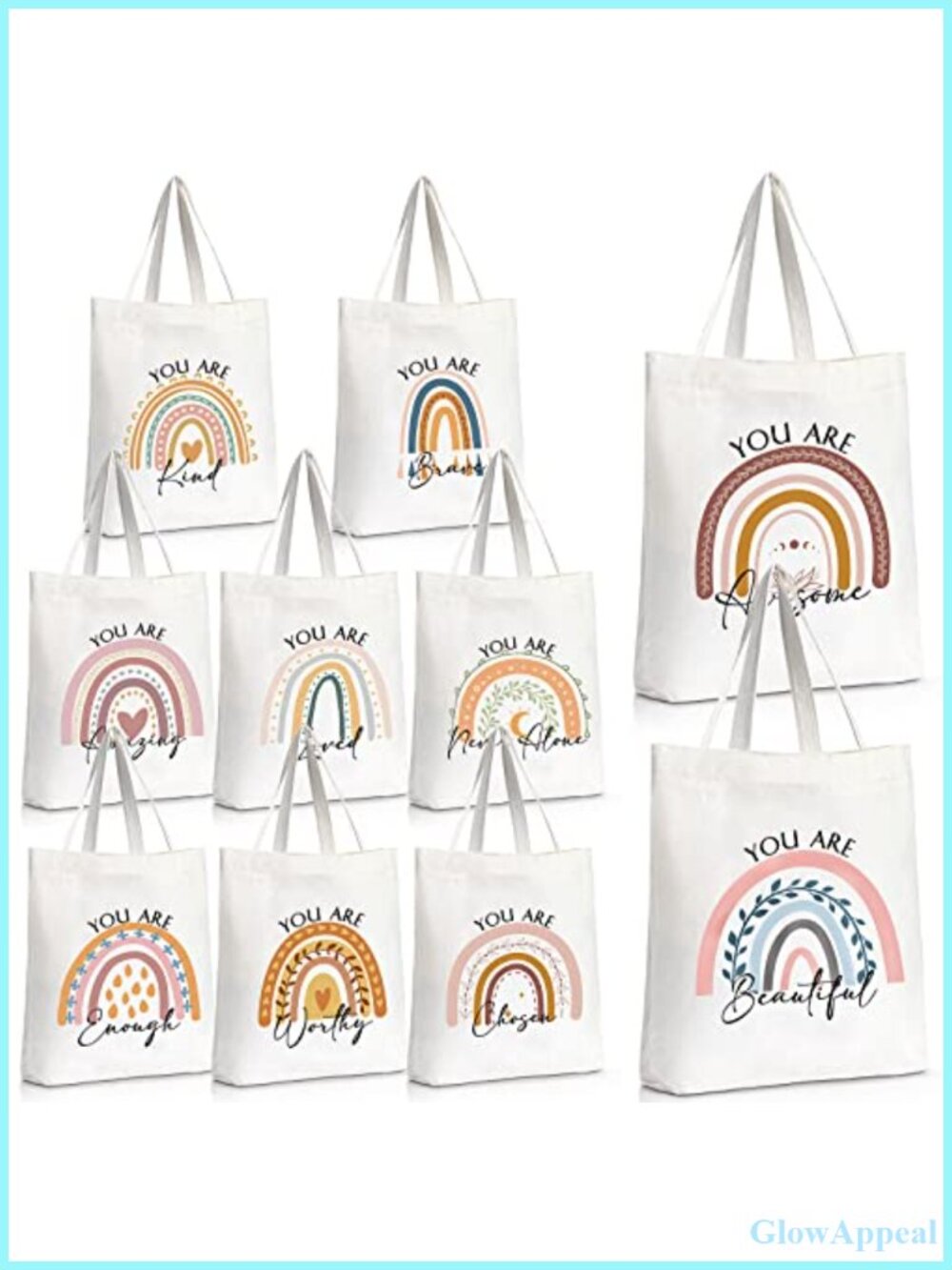 10 Pc Canvas Tote Bags Inspirational Teacher Appreciation Reusable Large Gift